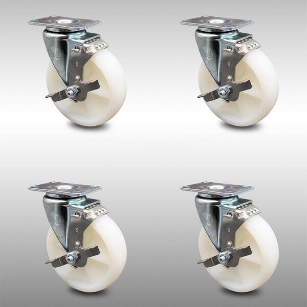Service Caster 5 Inch SS Nylon Wheel Swivel Top Plate Caster Set with Brake SCC-SS20S514-NYS-TLB-4 - main
